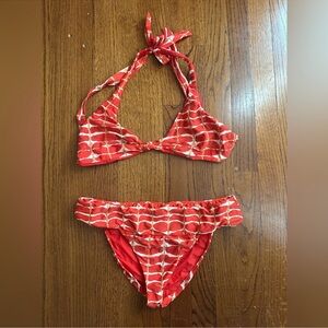 Red Patterned Bikini Set